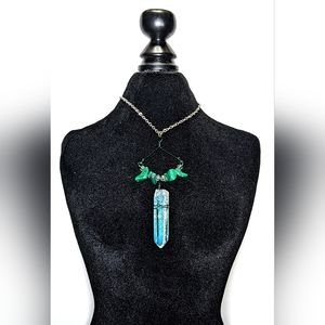 Handcrafted Quartz and Turquoise Gemstone Chip Necklace Charm